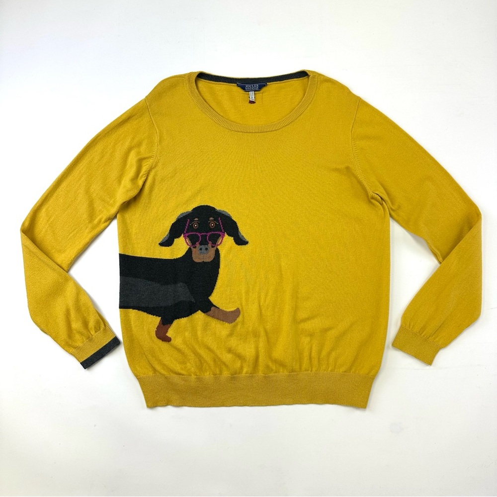 Joules Mustard Yellow Dachshund Intarsia Sweater